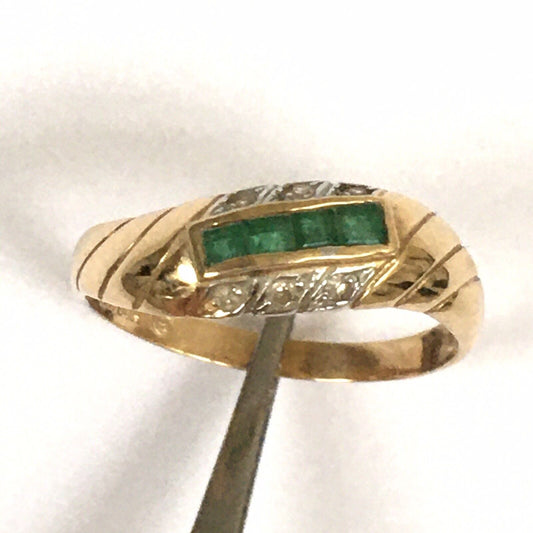 P-6417, New 14k Solid Yellow Gold Y/G Genuine Emerald With Diamond Ring, SZ-7