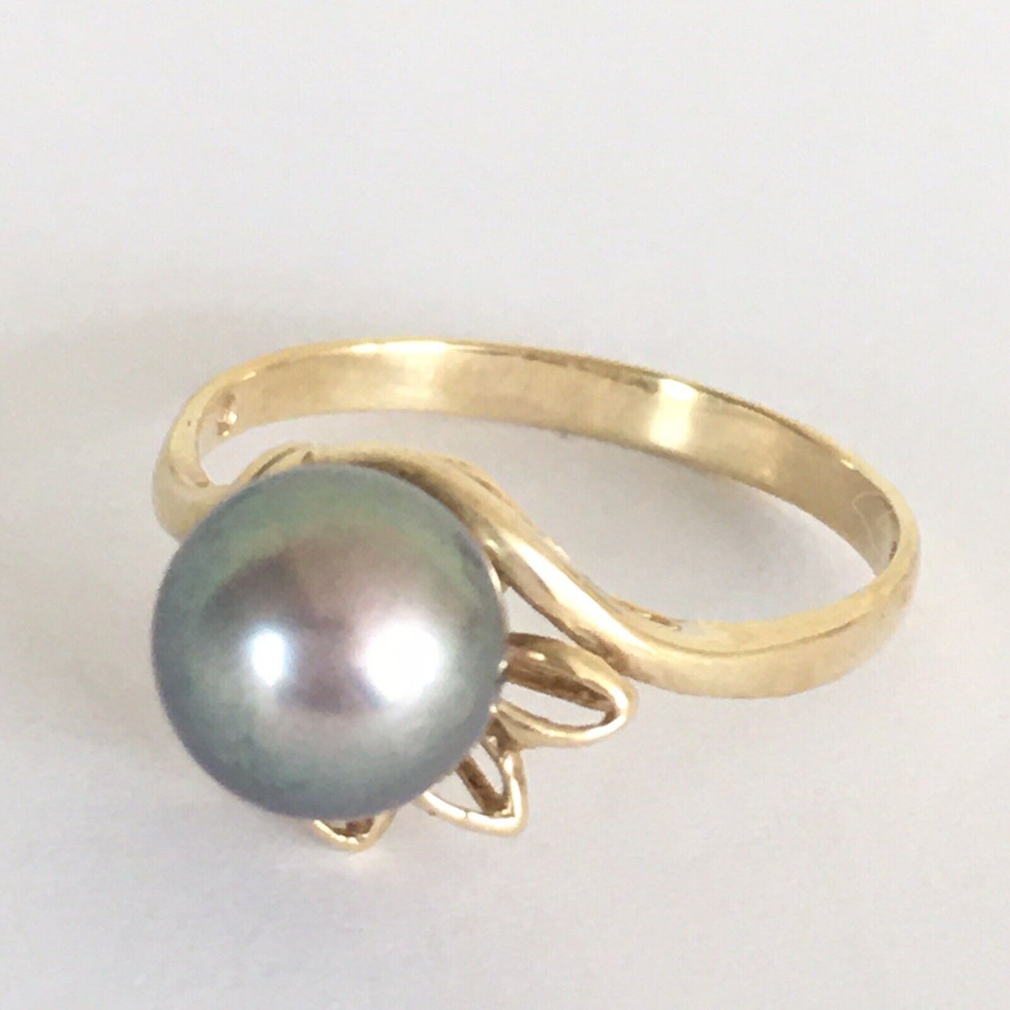 Q10112, New 14k Solid Yellow Gold Y/G Ring Natural Japanese Culture Pearl , SZ-7