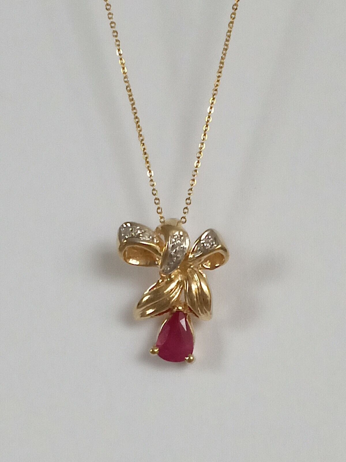 P-99112 New 14k Solid Yellow Gold Y/G Genuine Ruby Pendant Pear Shape