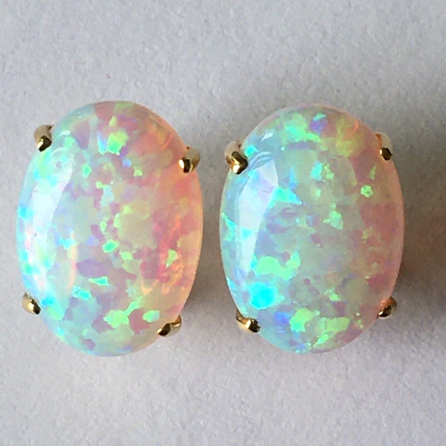 New 14k Solid Yellow Gold Oval Opal Earrings, 10*14mm, P067012