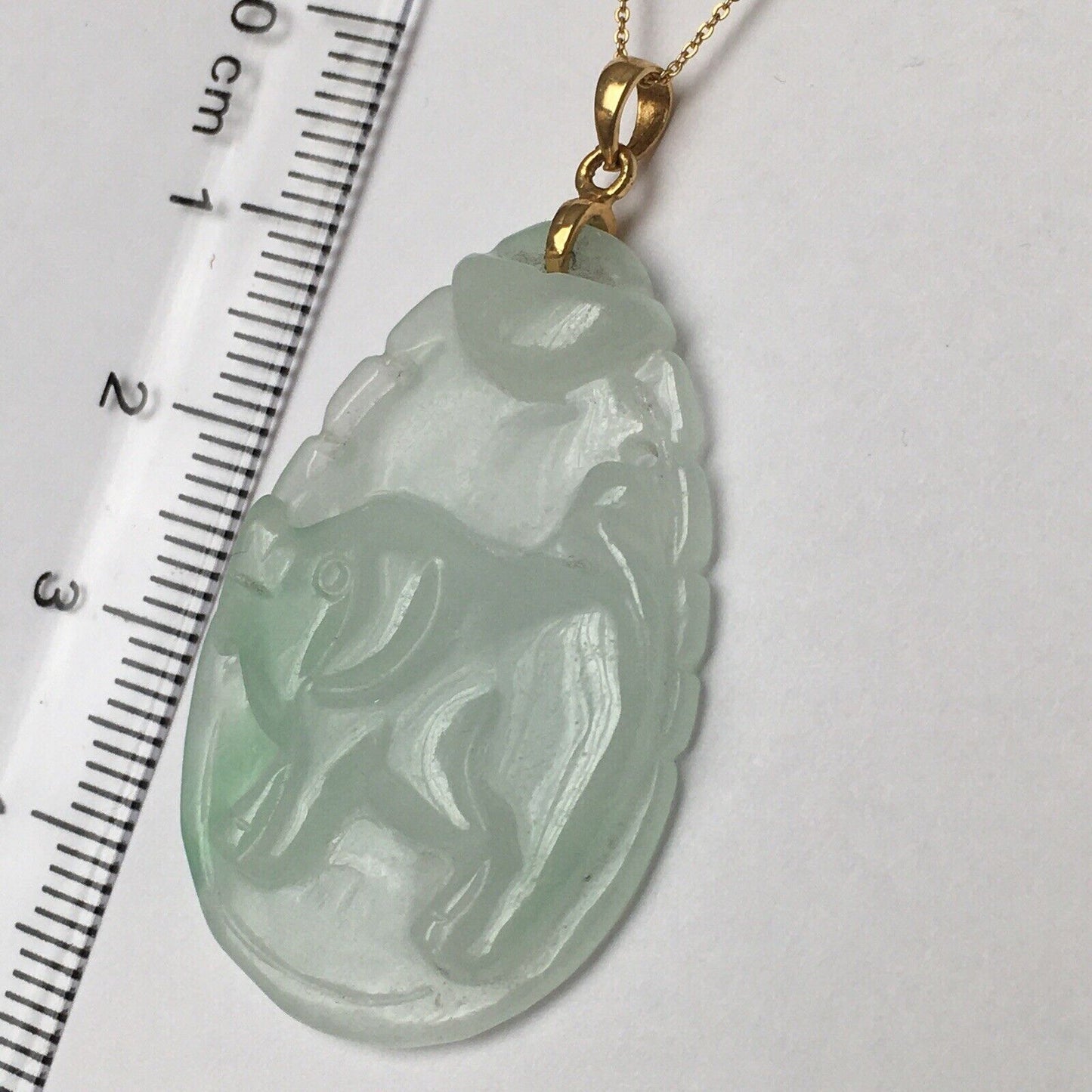 New 18k Solid Yellow Gold White Jade Pendant Good Luck Hand Carved Year Of Pig