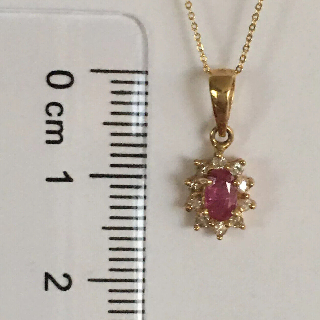 P-97170 New 14k Solid Yellow Gold Genuine Oval Ruby Pendant With Diamond