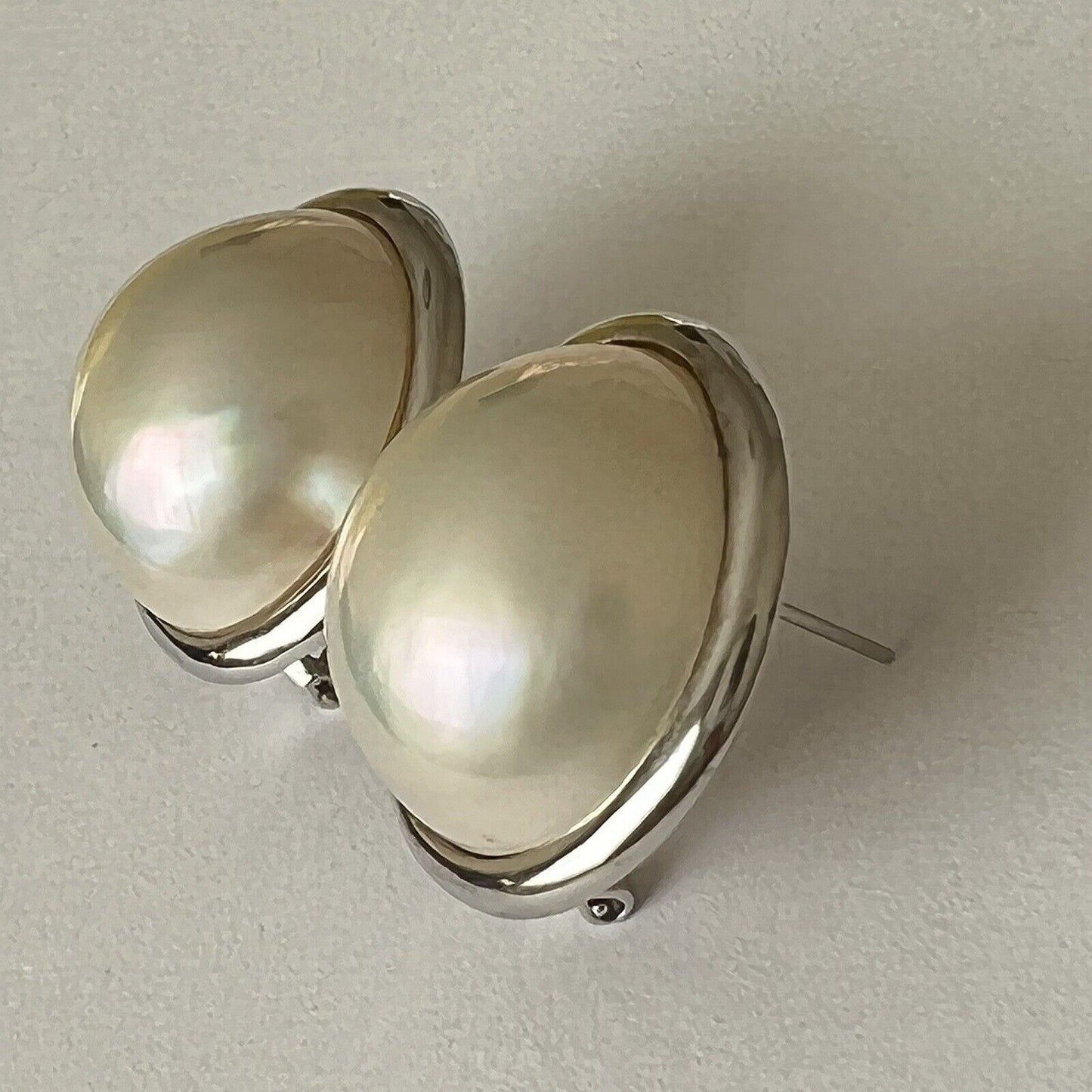 14k Solid White Gold Big Natural Round Mabe South Sea Pearl French Clip Earrings