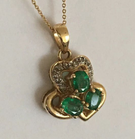 P-94170 New 14k Solid Yellow Gold Genuine Oval Emerald Pendant With Diamond