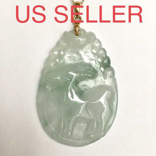 New 18k Solid Yellow Gold White Jade Pendant Good Luck Hand Carved Year Of Goat