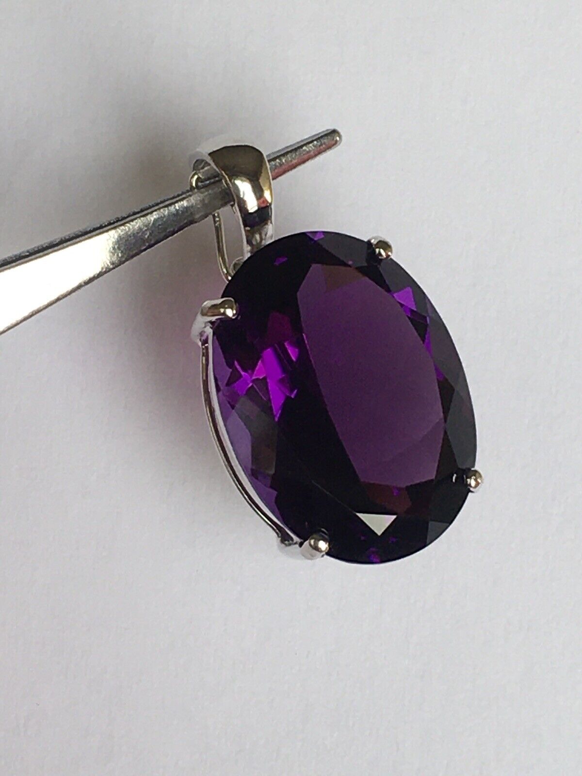 New 14k Solid yellow Gold Y/G Amethyst Pendant, 15*20mm, Oval Cut, Enhancer