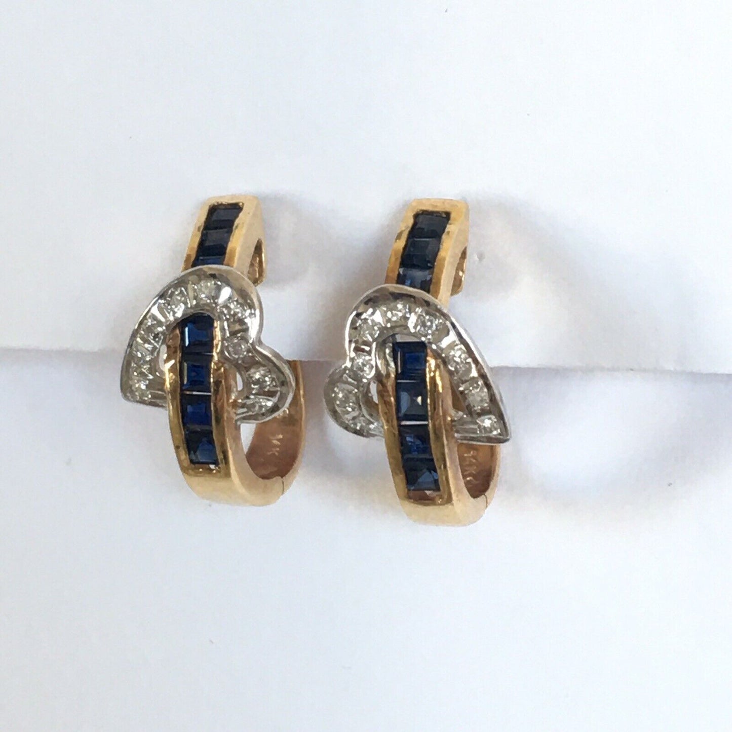 Q0230, New 14k Solid Yellow Gold Genuine Sapphire Post Earrings Natural Diamond