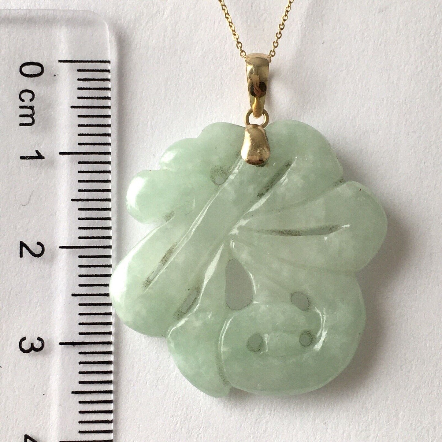 New 14k Solid Yellow Gold Green Jade Pendant “Happiness” Good Luck Hand Carved