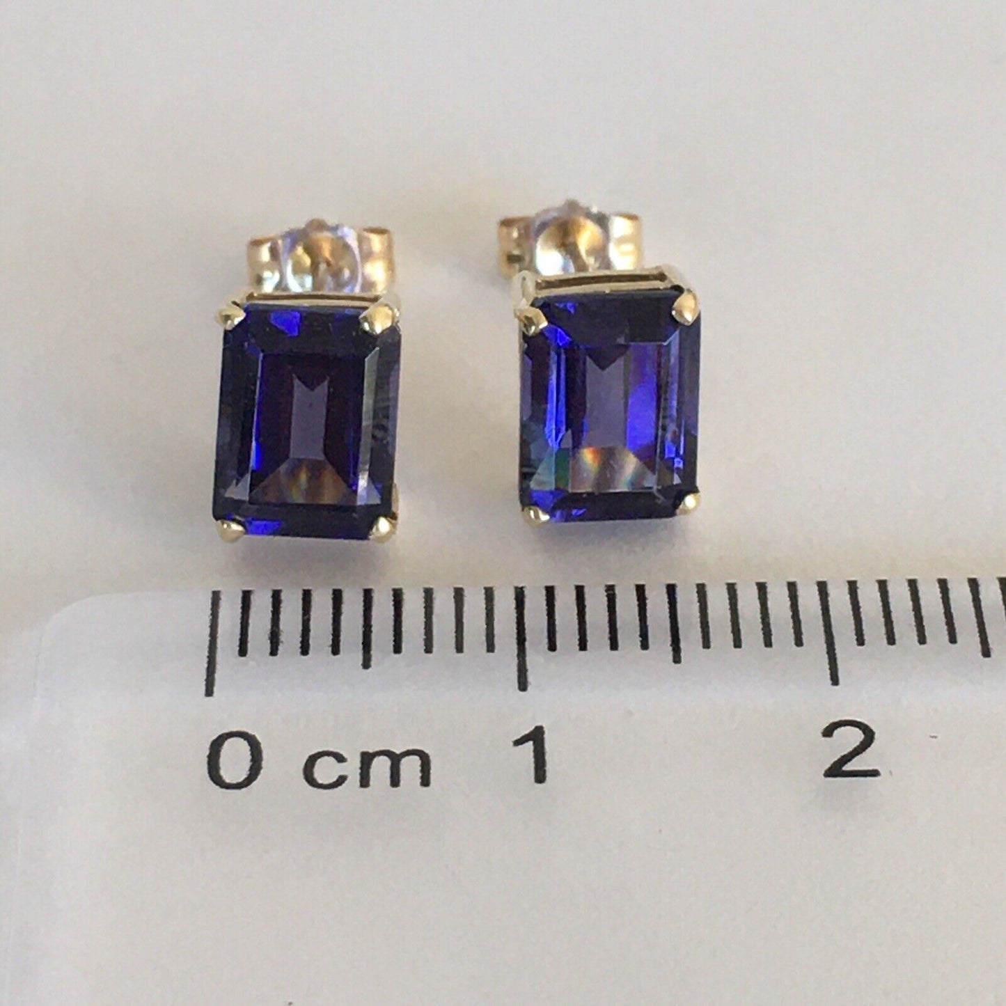 P2160 New 14k Solid yellow Gold Iolite Topaz Studs Earrings Gemstone 6*8mm