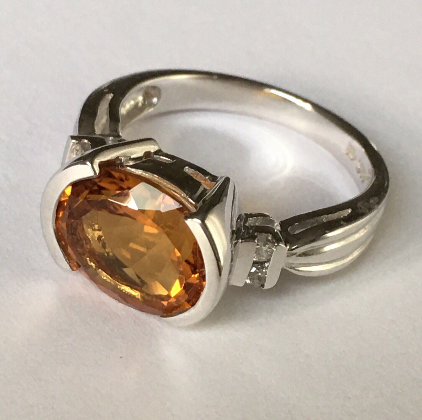 New 14k Solid White Gold W/G Citrine Ring Oval Cut, 9*12mm, SZ-7, NWT