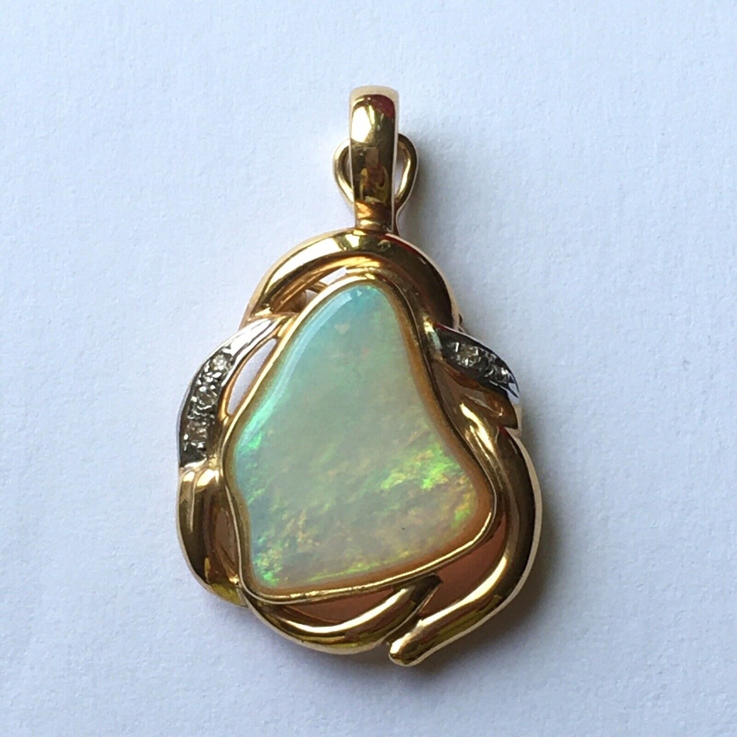 New 14k Solid yellow Gold Y/G Nature Fire Opal Pendant, 1 Inch, P9718712