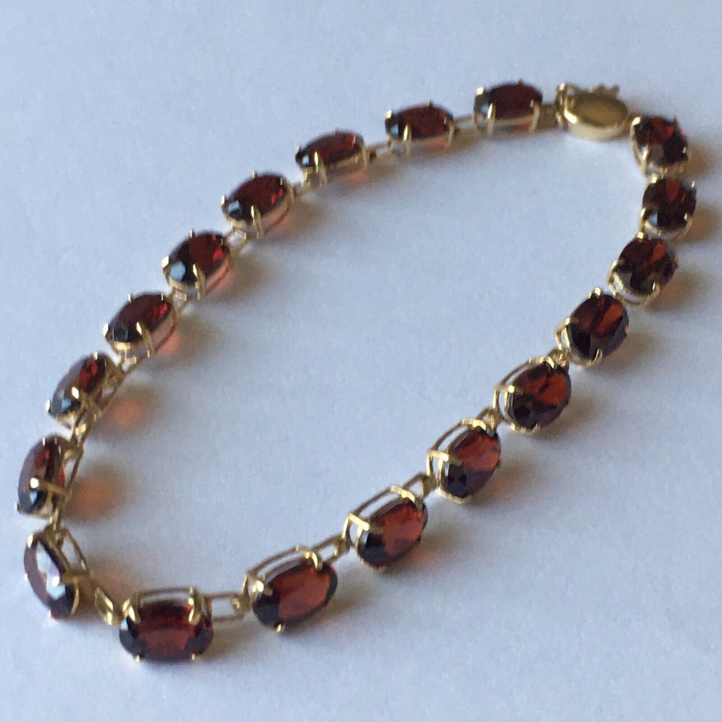 Q6716, New 14k Marked Solid Yellow Gold Garnet Bracelet, 7”, 5*7mm/stone