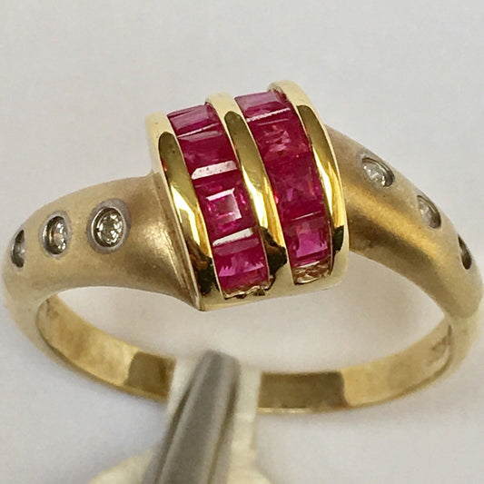 Q11520, New 14k Solid Yellow Gold Y/G Genuine Ruby Diamond Ring, Baguette, SZ-7