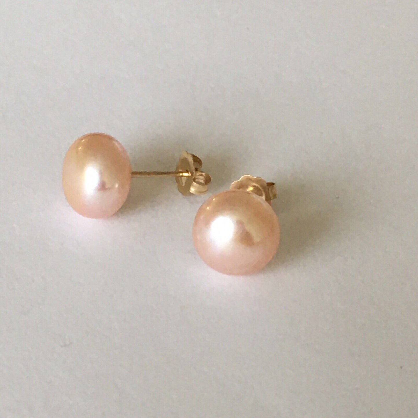 P-5208, New 14k Solid Yellow Gold Natural Pink Water Pearl Studs Earrings, 8.5mm