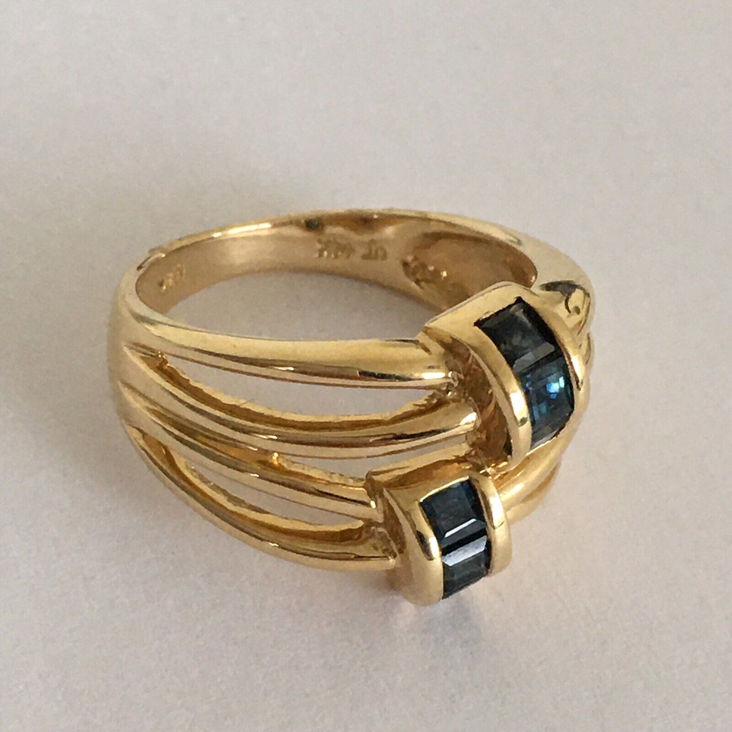 P-6437, New 14k Solid Yellow Gold Y/G Genuine Sapphire Ring, SZ-7, Unique Design