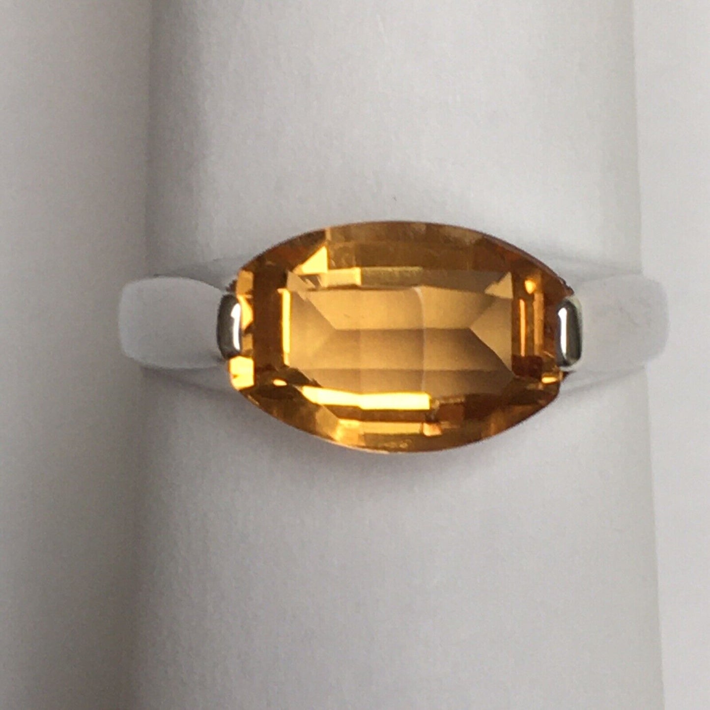 New 14k Solid White Gold W/G Citrine Ring Fancy Cut, 7*11mm, SZ-7, NWT