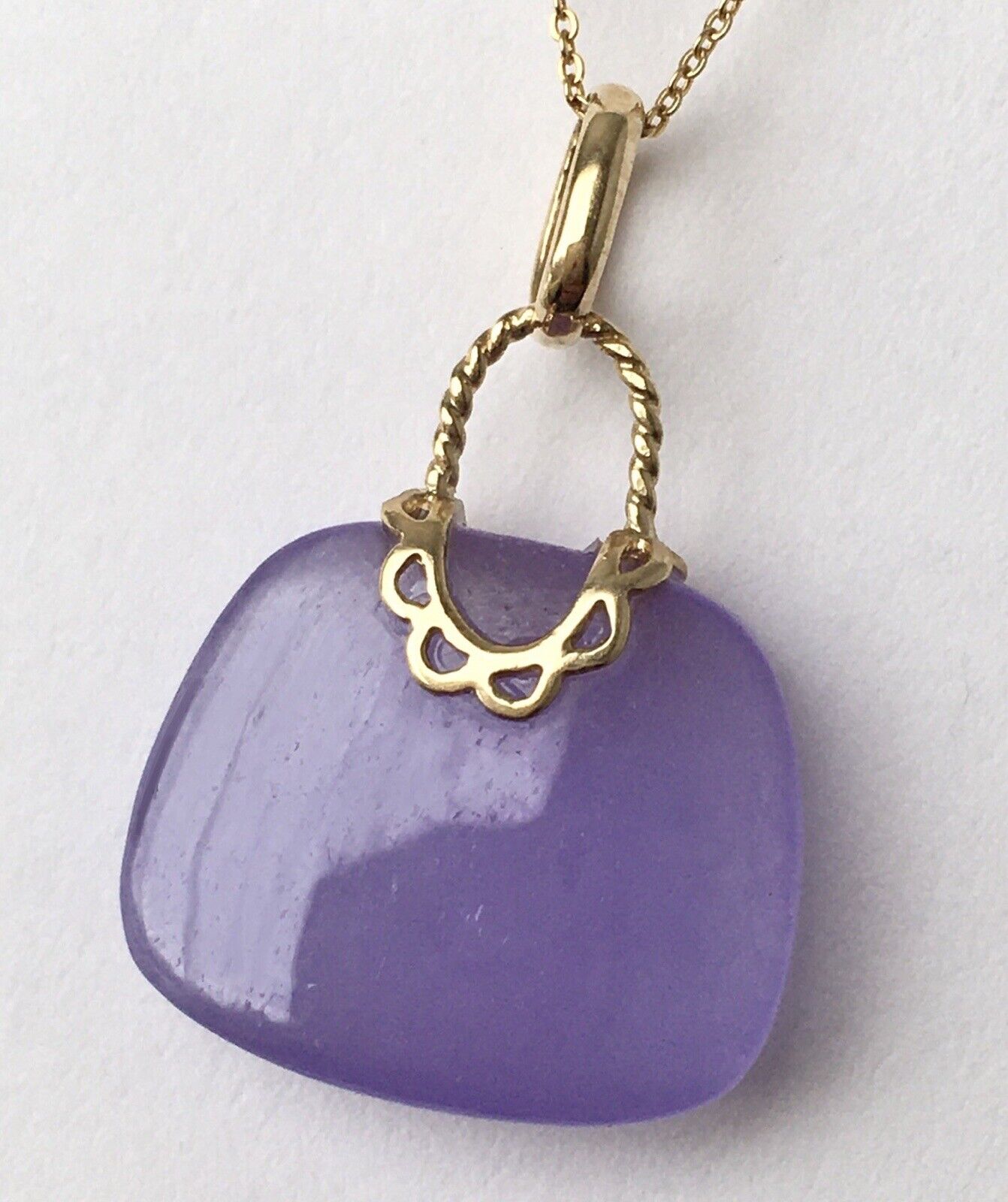 New 14k Solid Yellow Gold Natural Lavender Jade Pendant Good Luck Purse Wallet