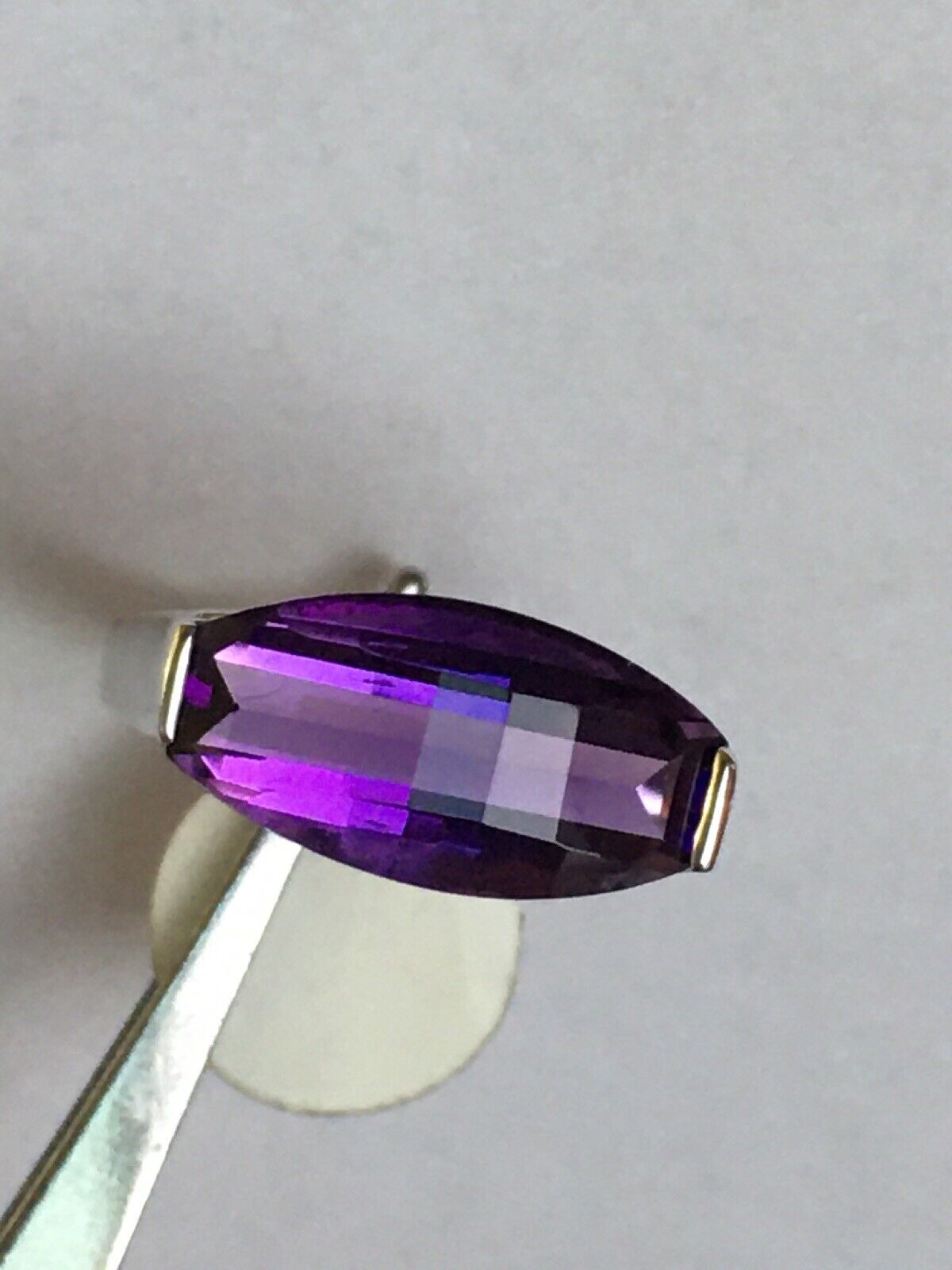 New 14k Solid White Gold W/G Amethyst Ring, 8*17mm, SZ-7, NWT, P065540