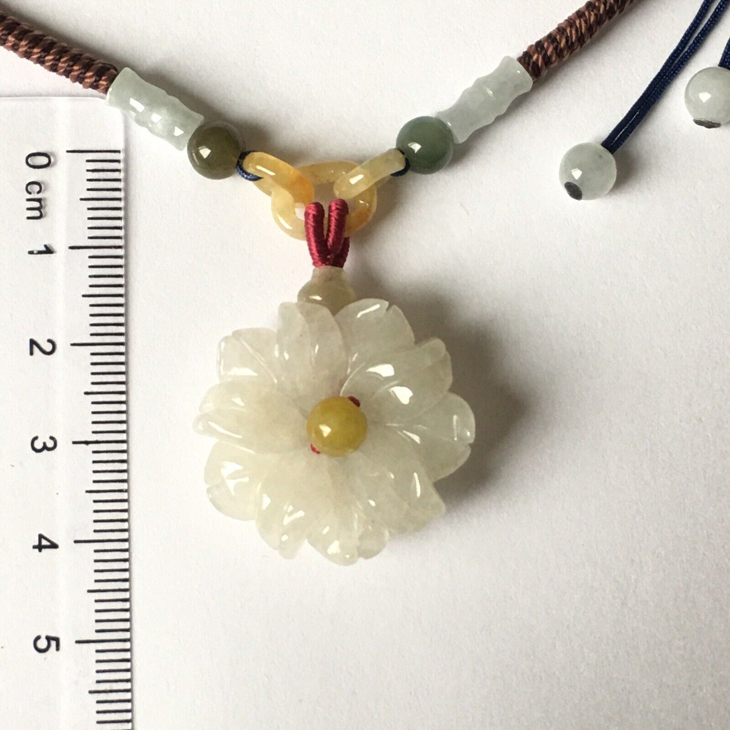 Macrame Handmade Genuine Carved Jade Flower Necklace adjustable 16~24”