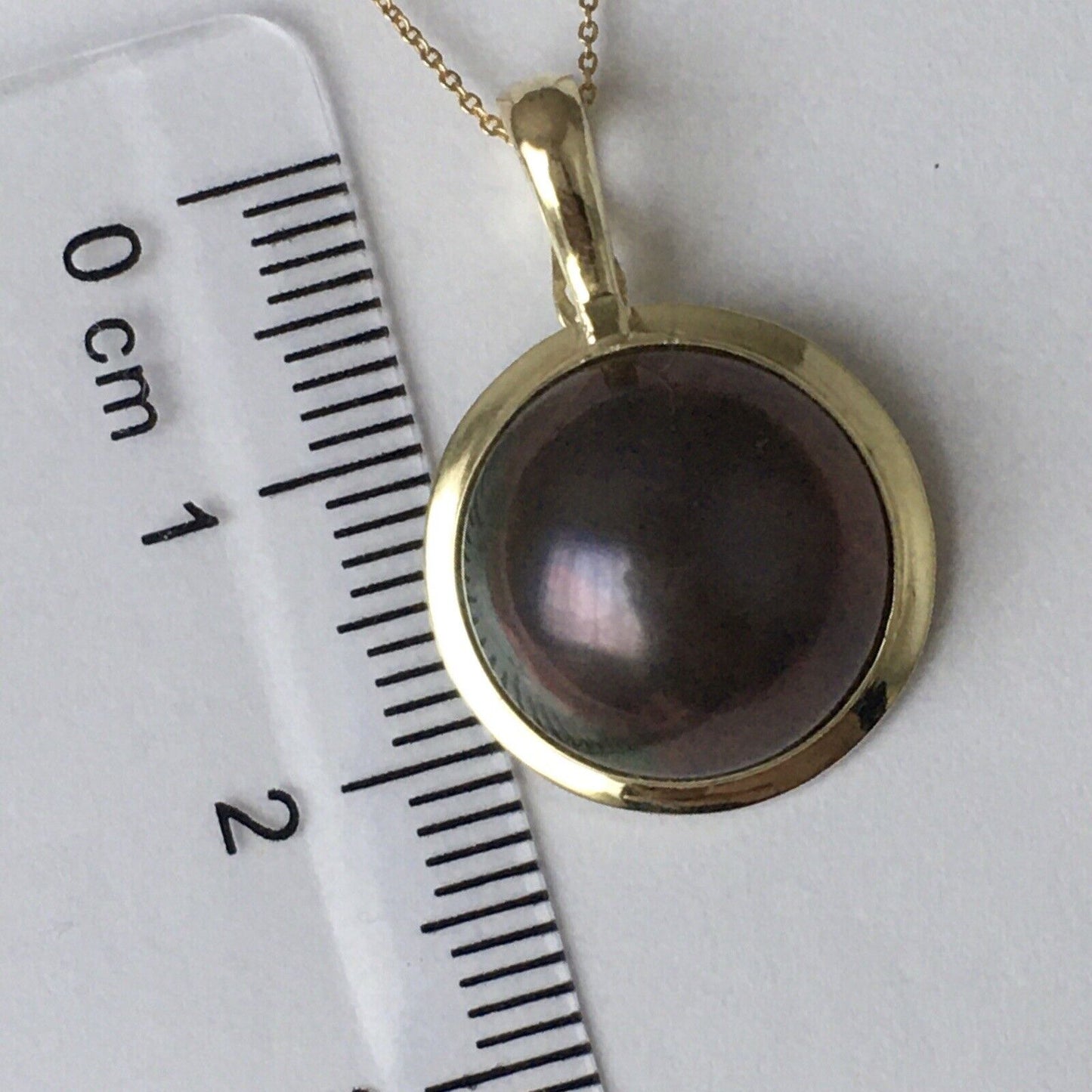 New 14k Solid Yellow Gold Y/G Natural Black Mabe Pearl Pendant 2.5g