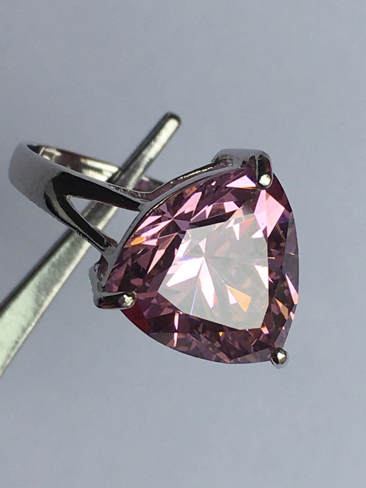 New 14k Solid White Gold W/G Pink Topaz Ring, 12*12*12mm, TriangleCut, SZ-7, NWT