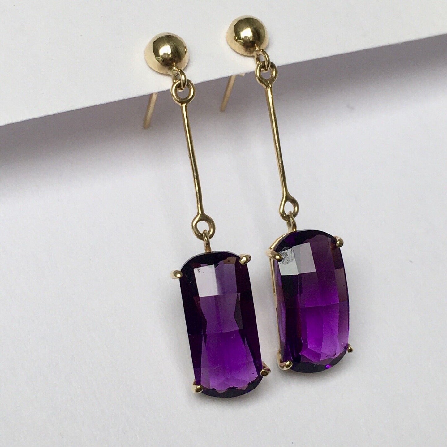 New 14k Solid Yellow Gold Y/G Amethyst Earrings, Studs, Dangling, Gemstones