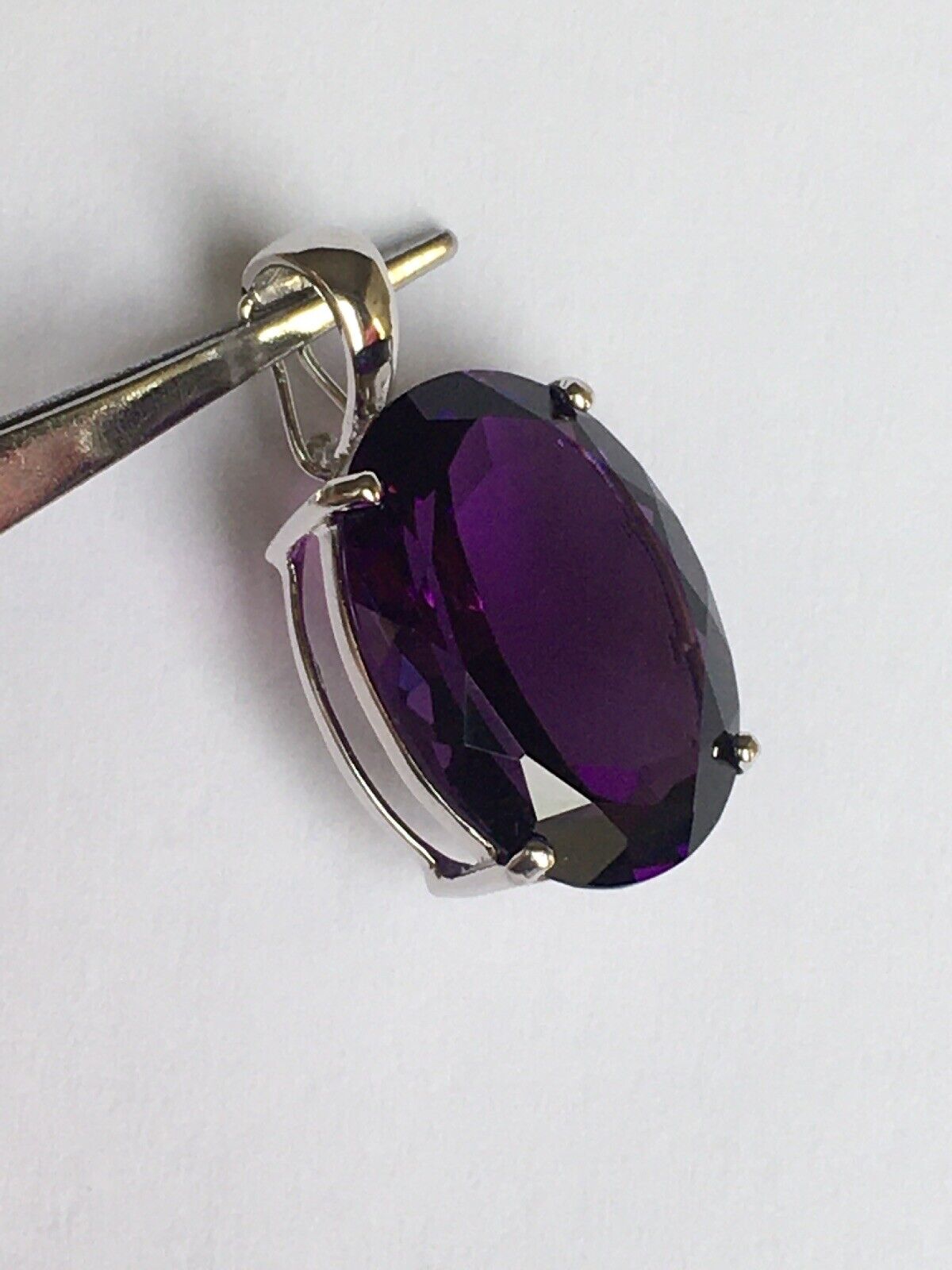 New 14k Solid yellow Gold Y/G Amethyst Pendant, 15*20mm, Oval Cut, Enhancer