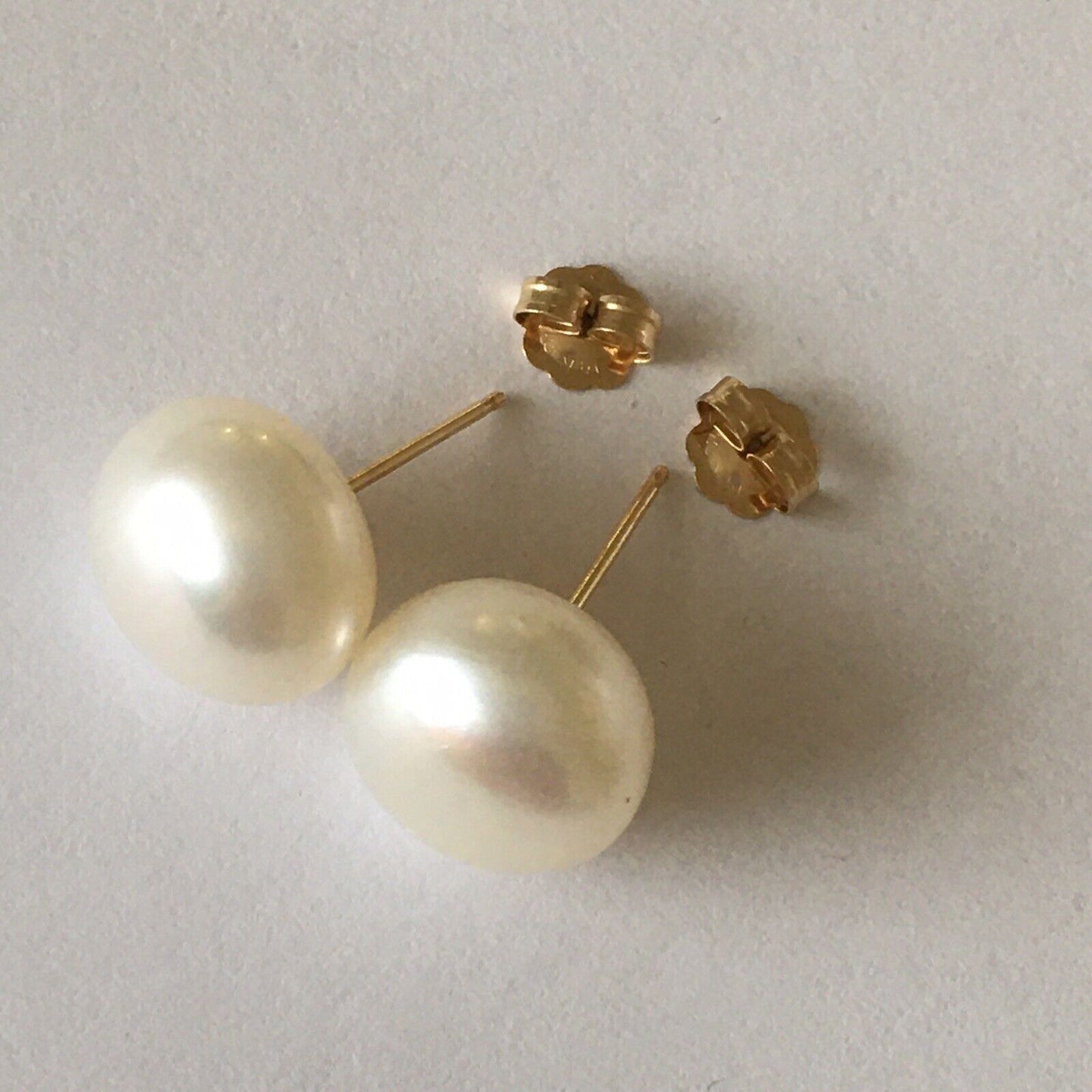 P-52011, New 14k Solid Yellow Gold Natural White Fresh Water Pearl Studs Earrings, 11mm