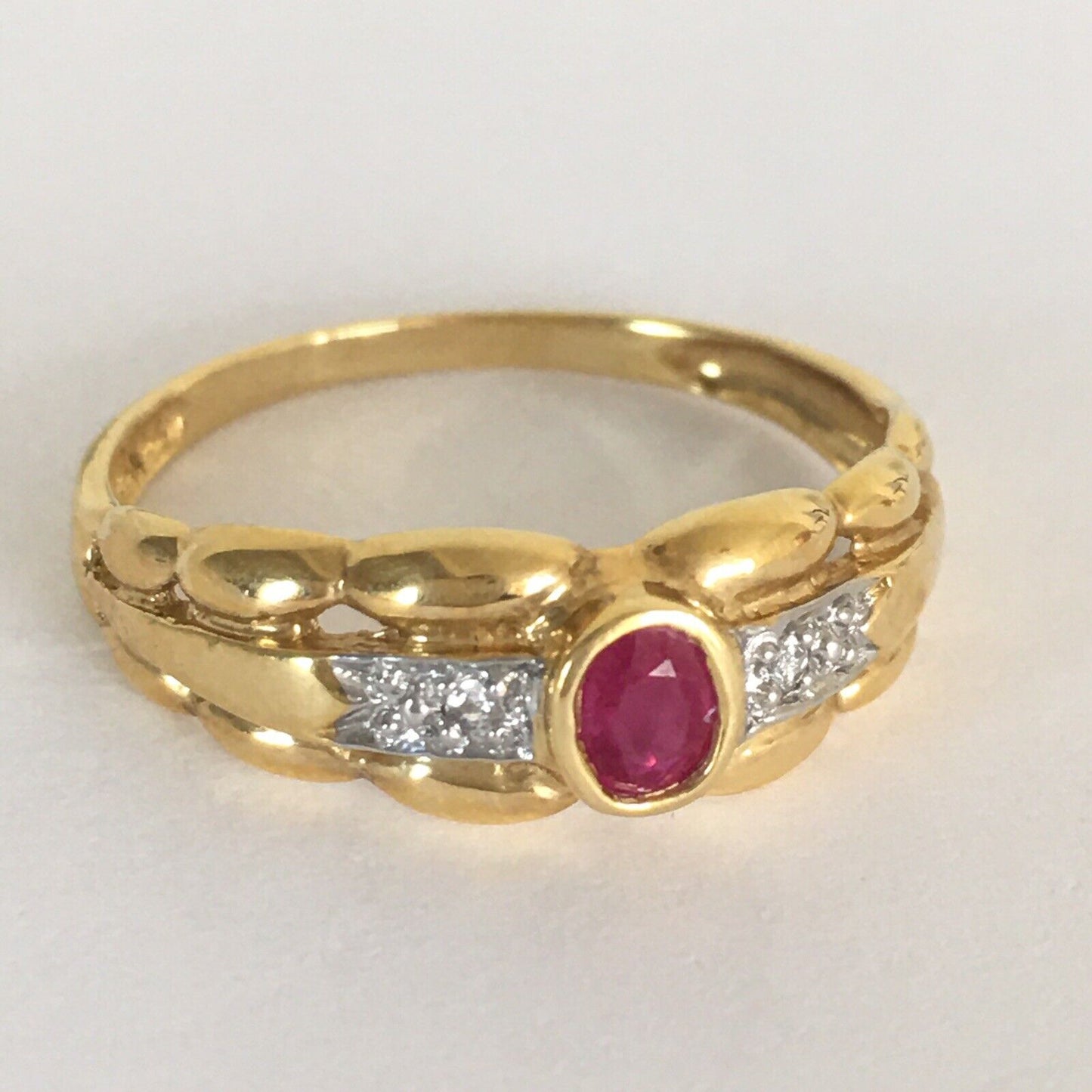 Q11216, New 14k Solid Yellow Gold Y/G Genuine Ruby Diamond Ring, SZ-7