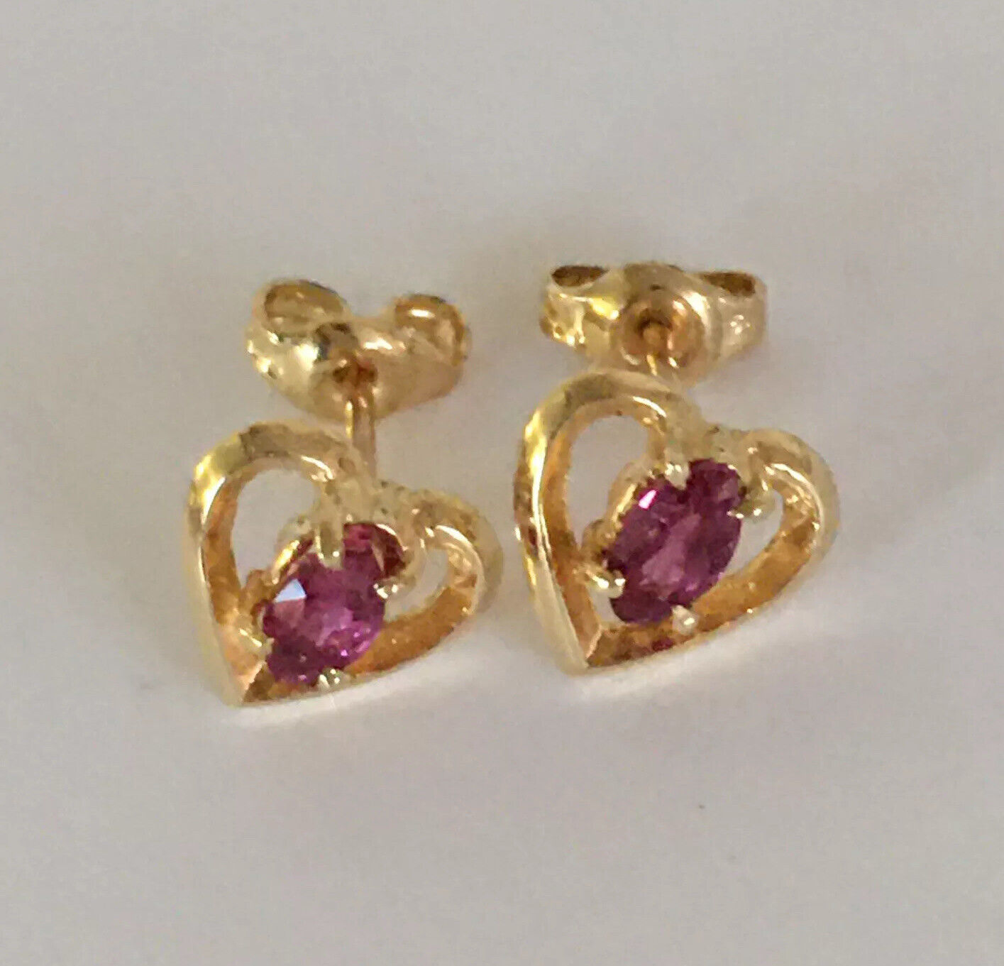 P-0280 14k Solid Yellow Gold Genuine Ruby Heart Earrings Studs Precious Gemstone