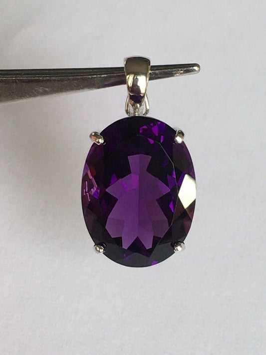 New 14k Solid yellow Gold Y/G Amethyst Pendant, 15*20mm, Oval Cut, Enhancer