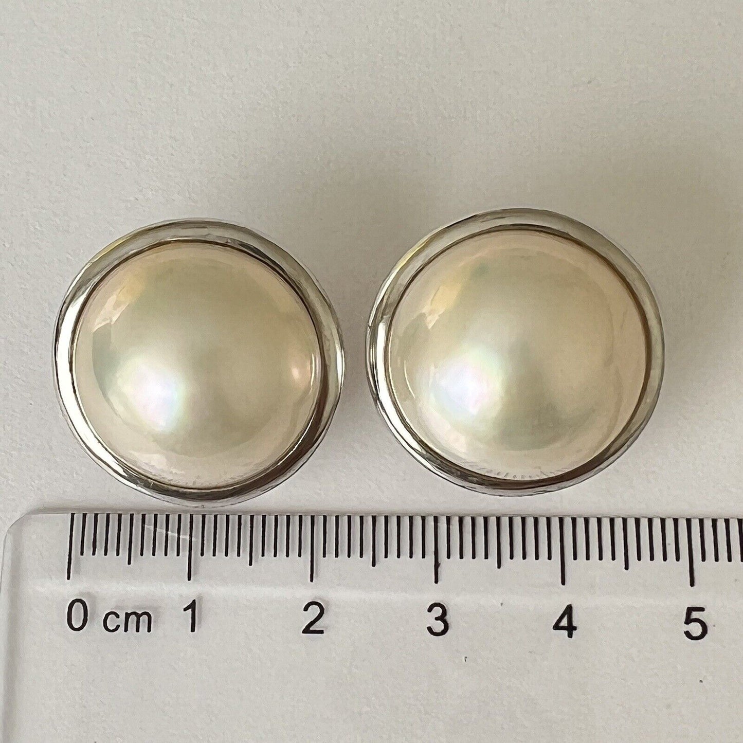 14k Solid White Gold Big Natural Round Mabe South Sea Pearl French Clip Earrings