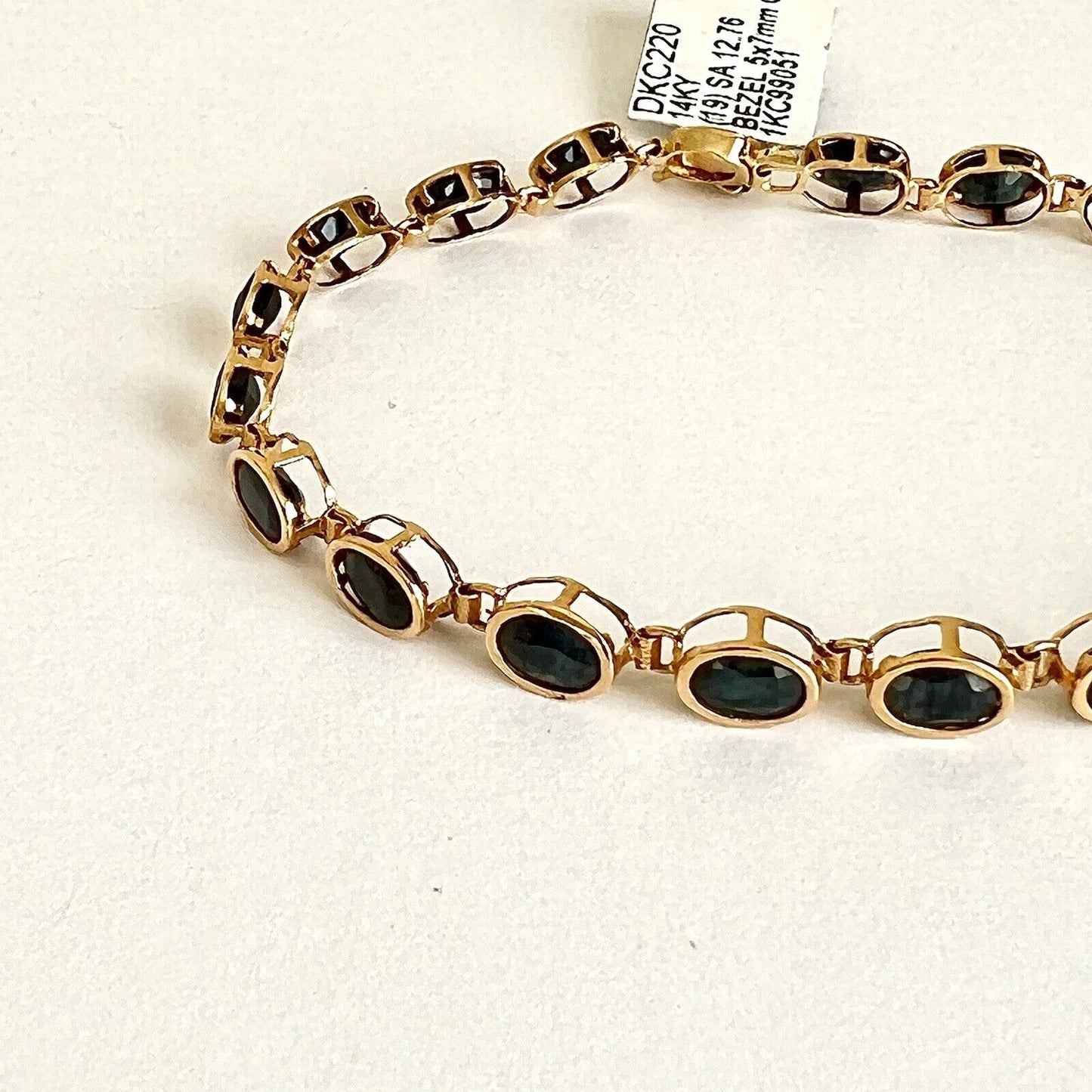 New 14k 585 Yellow Gold Genuine Natural Sapphire Bracelet 7-1/4” Oval