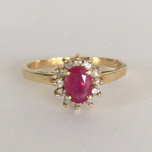 P-6331, New 14k Solid Yellow Gold Y/G Genuine Ruby Ring With Diamonds, SZ-6.5