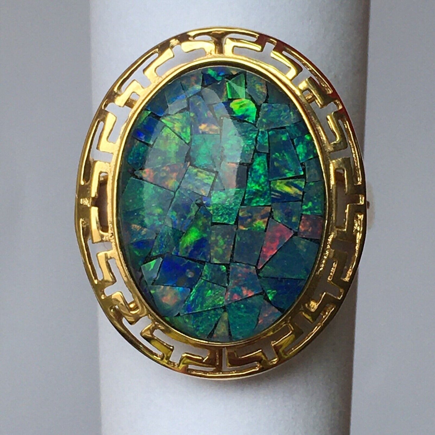 New 14k Solid Yellow Gold Y/G Triplet Opal Ring Oval, 18*21mm, SZ-7, P066512