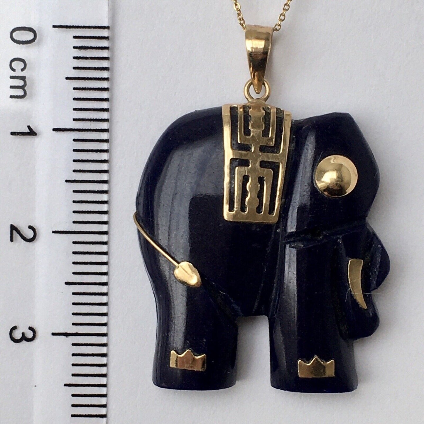 New 14k Solid Yellow Gold Blue Lapis Elephant Pendant Good Luck Long Life 6.9g