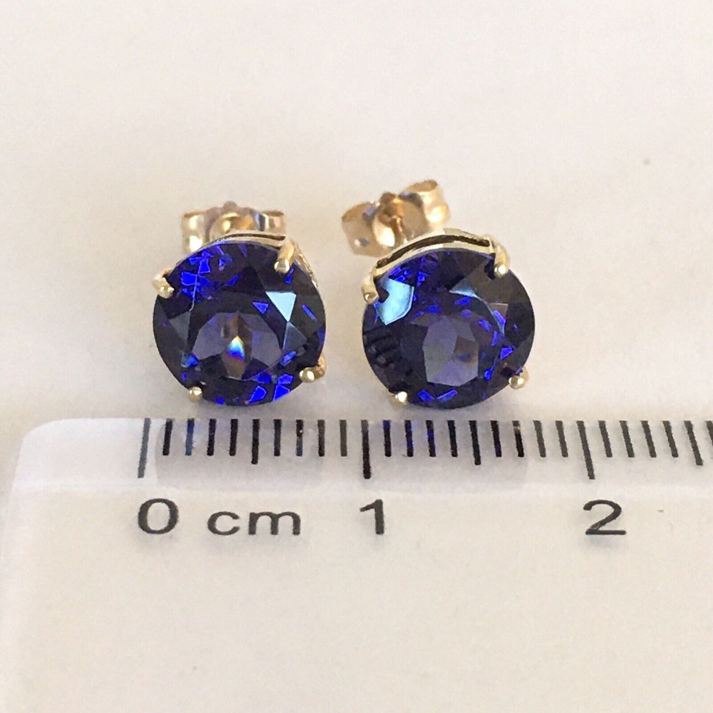 P2160 New 14k Solid yellow Gold Iolite Topaz Earrings Studs Round Gemstone 8*8mm