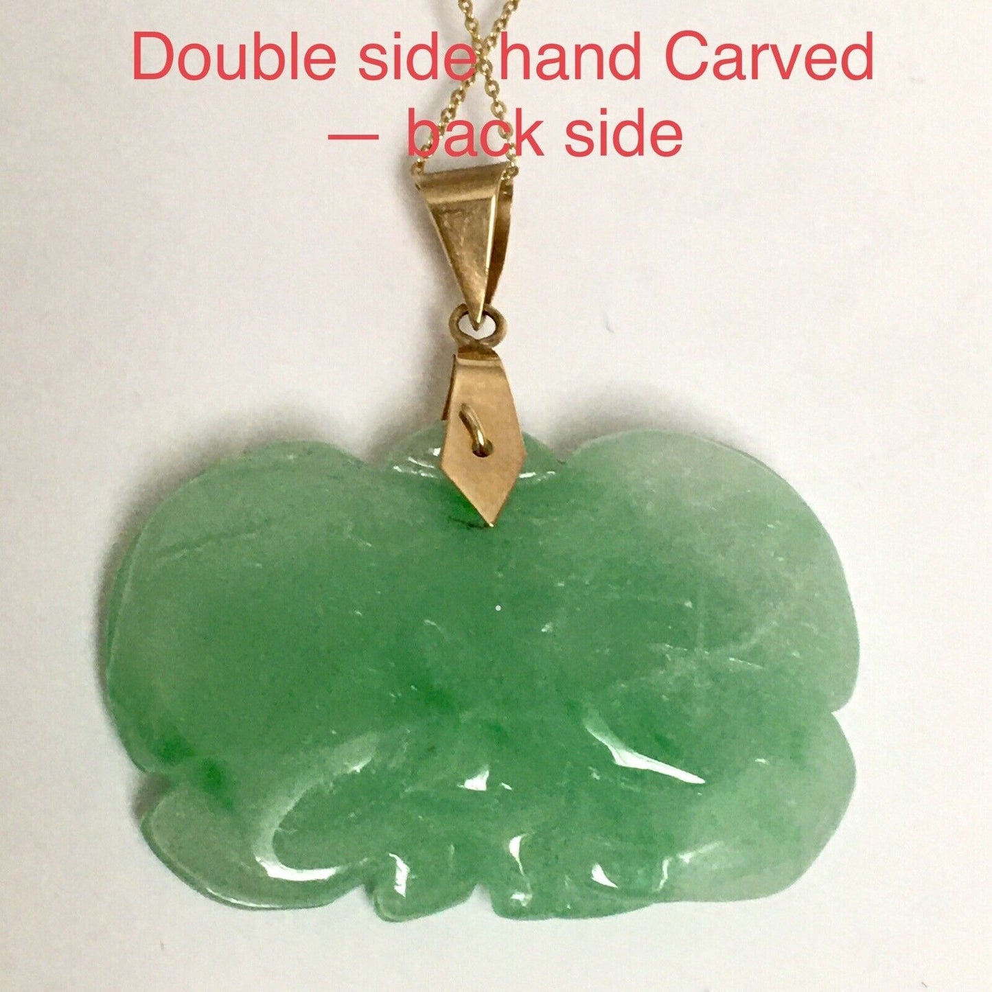 New 14k Solid Yellow Gold Green Jade Pendant Good Luck Hand Carved Year Of Ox