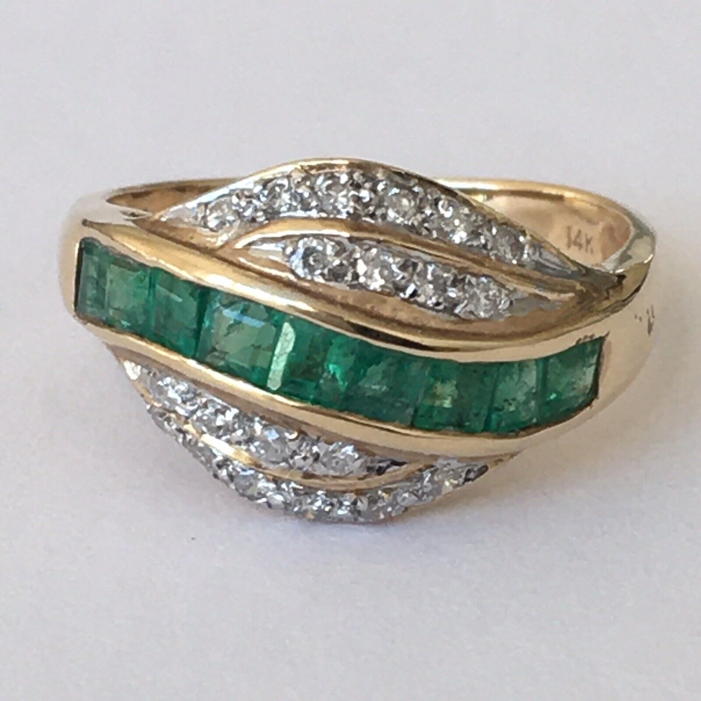 Q9426, New 14k Solid Yellow Gold Y/G Genuine Diamond Emerald Ring, SZ-7