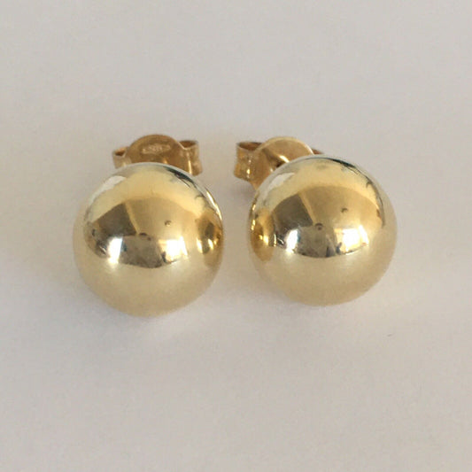 P-05100, New 14k Yellow Gold Earrings Studs 10*10mm Shining Ball