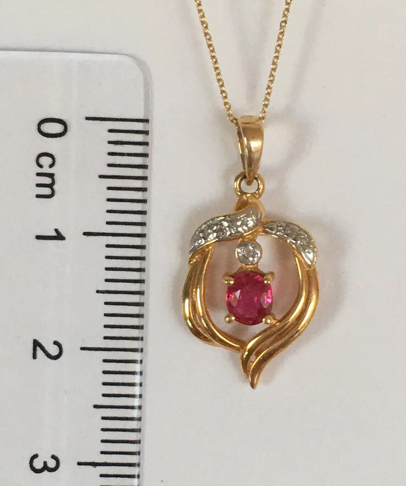 P-9786 New 14k Solid Yellow Gold Genuine Oval Ruby Pendant With Diamond