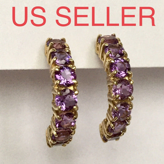 New 14k Solid Yellow Gold Y/G Natural Purple Amethyst Studs Earrings Gemstone