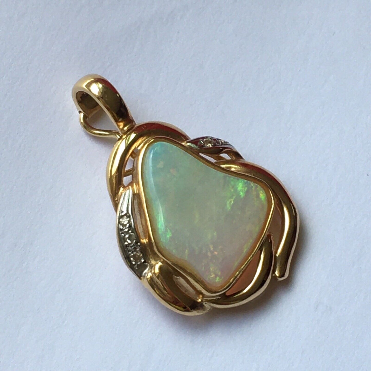 New 14k Solid yellow Gold Y/G Nature Fire Opal Pendant, 1 Inch, P9718712