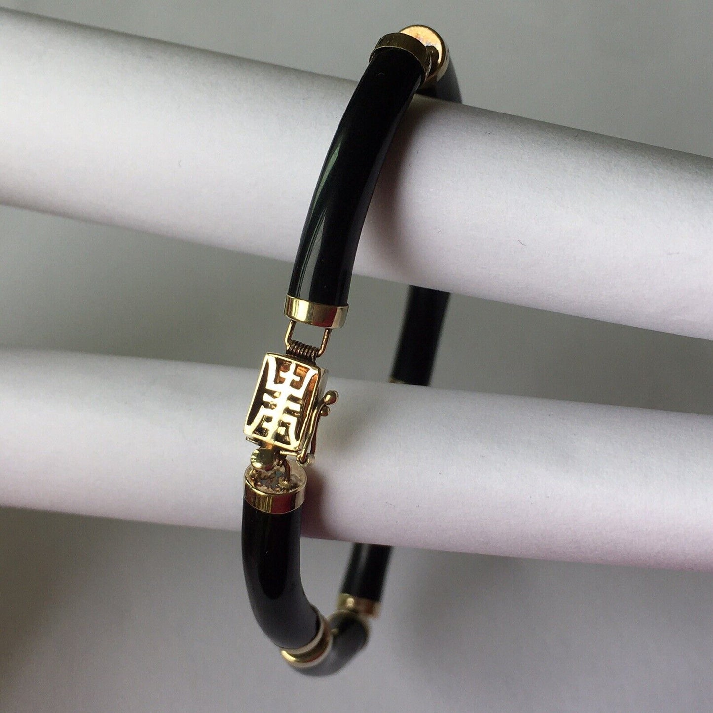 Q5708, New 14k Solid Yellow Gold Black Onyx Bracelet, 7”, Sign Of “Long Life”