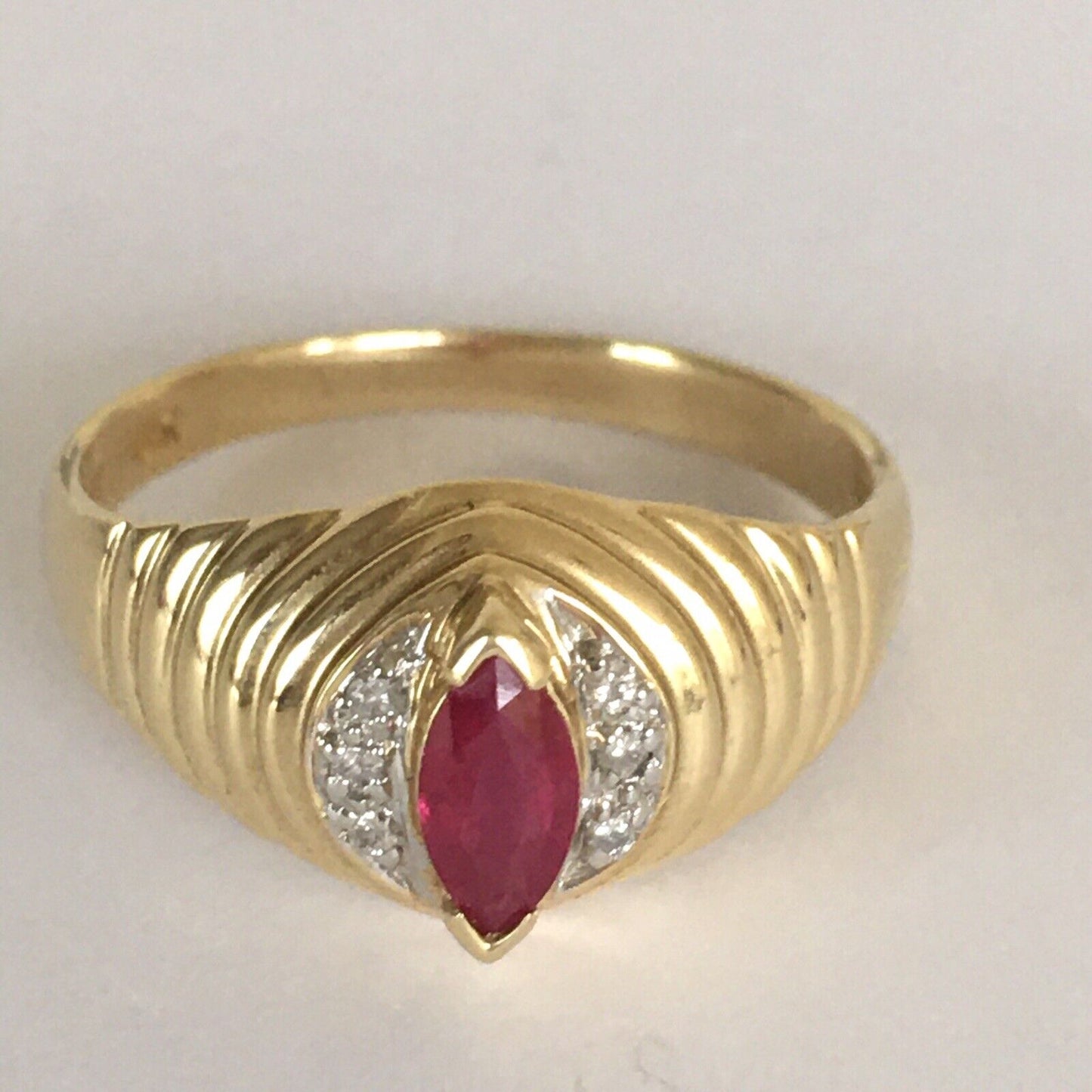 P-6012, New 14k Solid Yellow Gold Y/G Genuine Ruby Ring With Diamonds, SZ-6.5