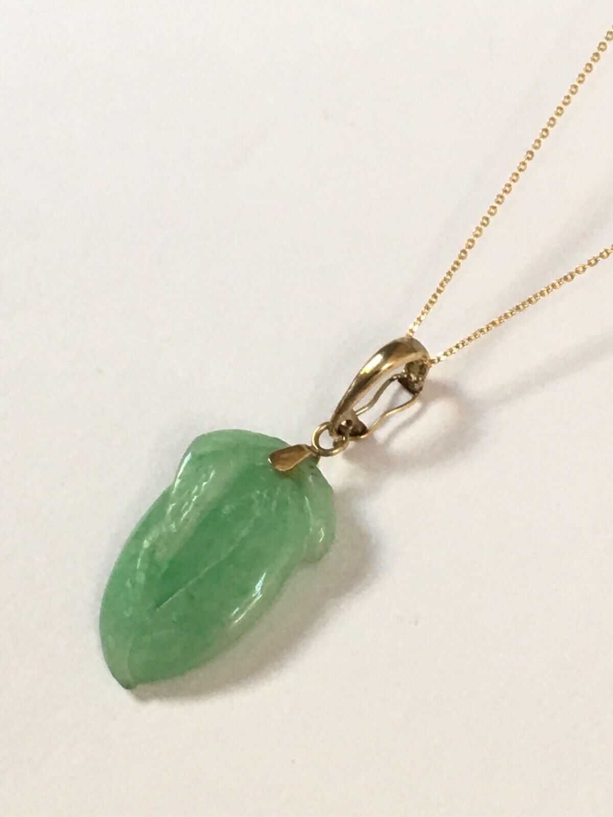 P-4630 New 14k Solid Yellow Gold Natural Quality Green Jade Pendant LongLifePear