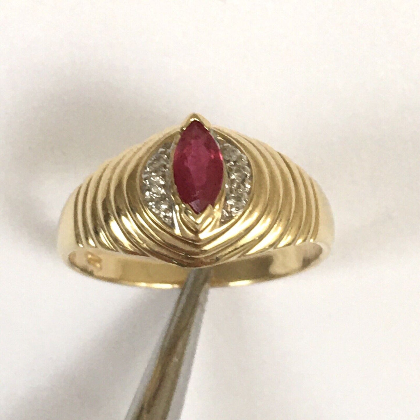 P-6012, New 14k Solid Yellow Gold Y/G Genuine Ruby Ring With Diamonds, SZ-6.5