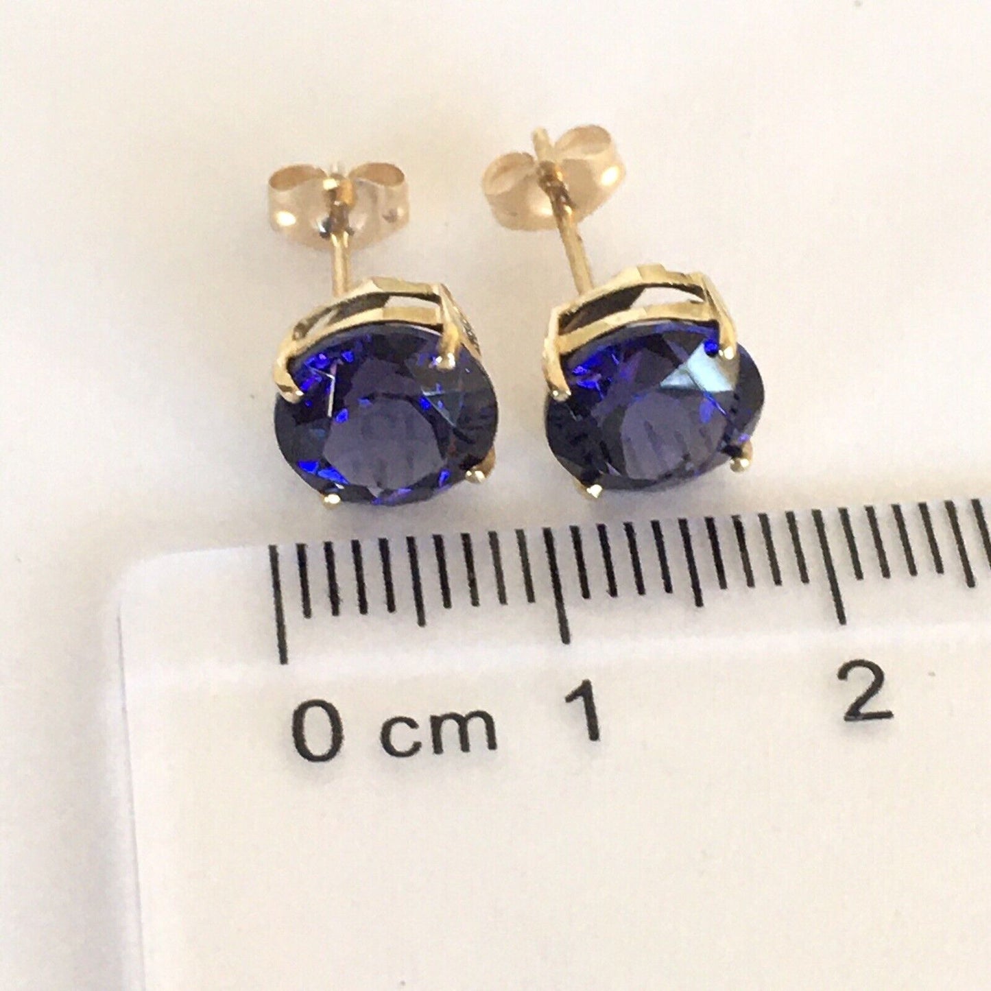 P2160 New 14k Solid yellow Gold Iolite Topaz Earrings Studs Round Gemstone 8*8mm