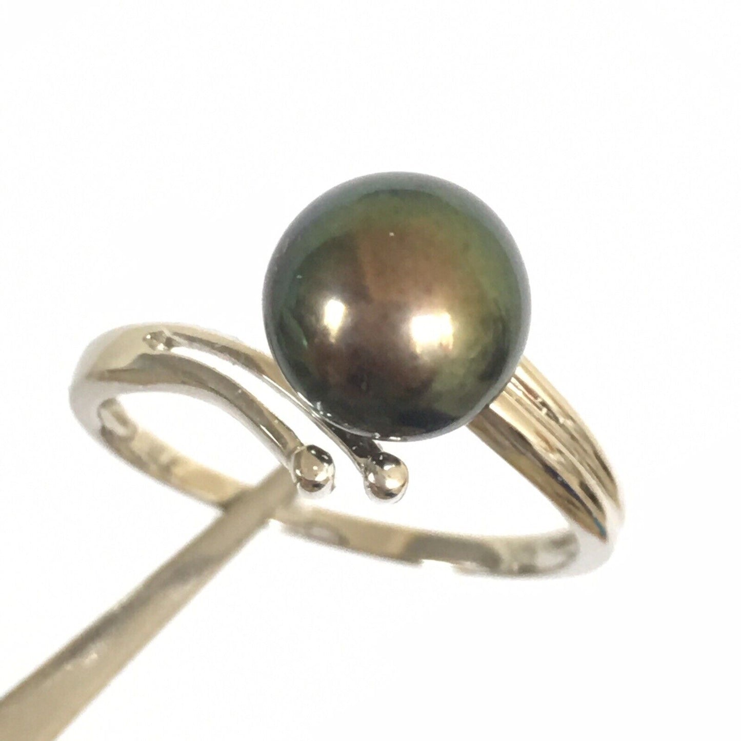 Q10015, New 14k Solid White Gold W/G Ring Natural Japanese Culture Pearl , SZ-7