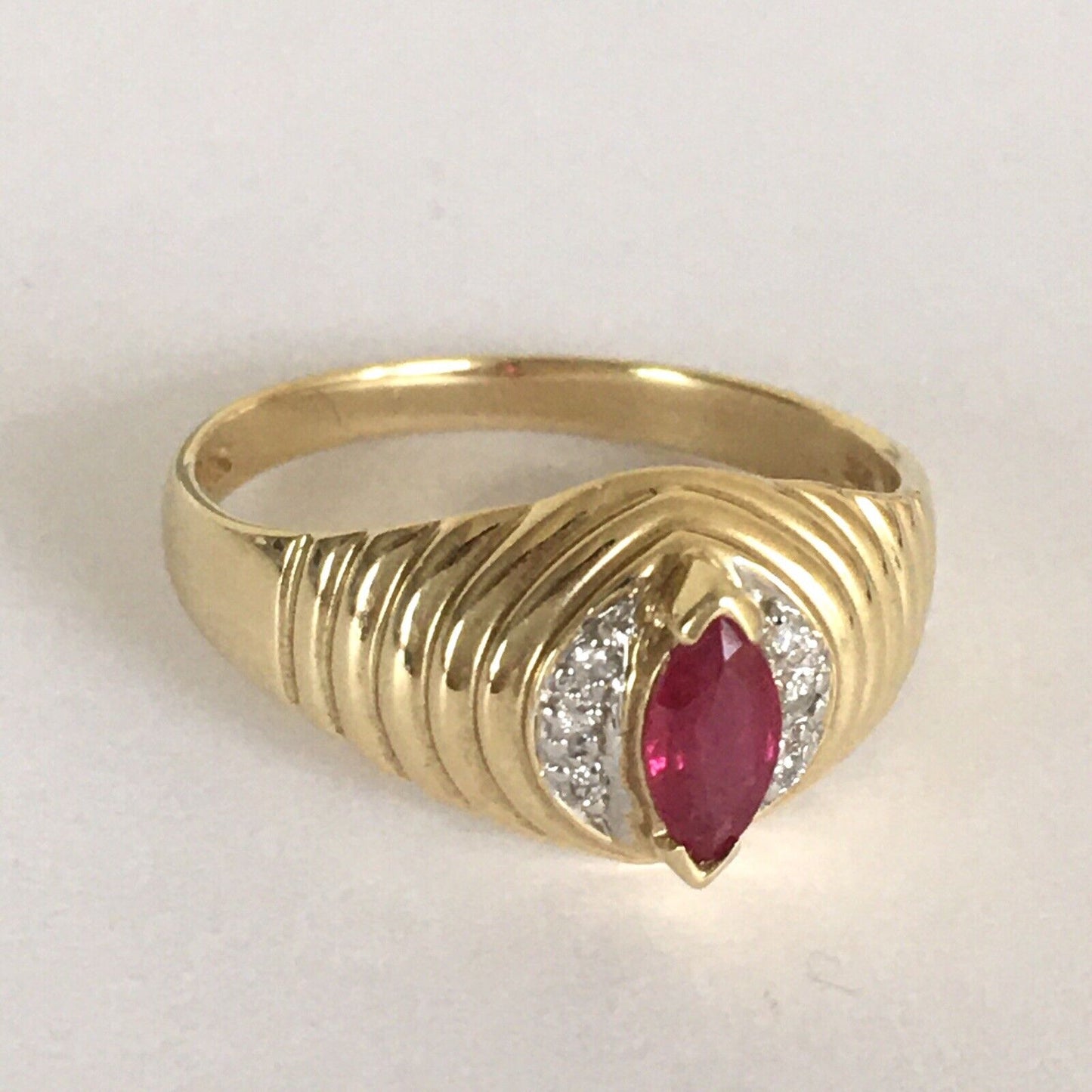 P-6012, New 14k Solid Yellow Gold Y/G Genuine Ruby Ring With Diamonds, SZ-6.5